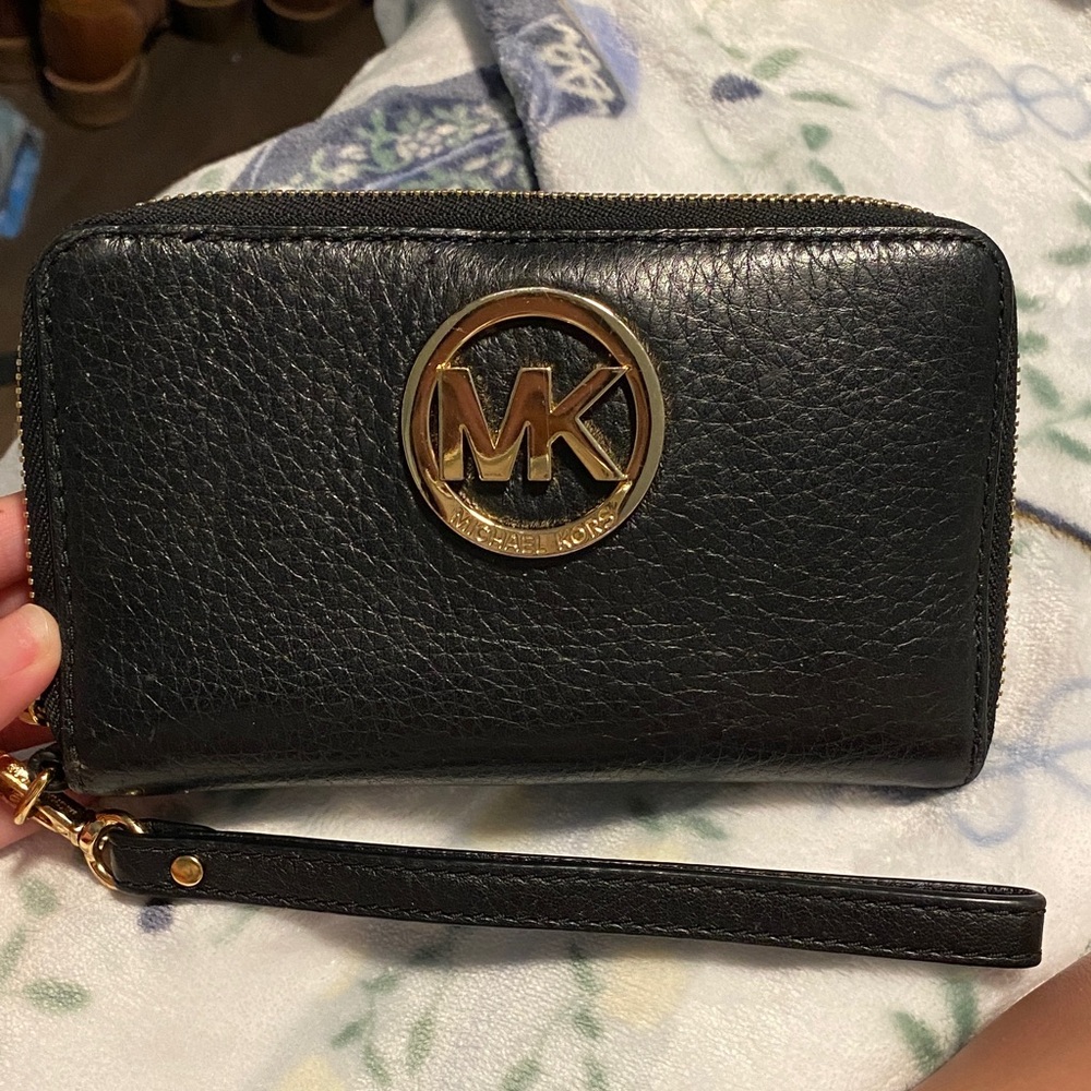 Michael Kors Black Wristlet with Gold Logo